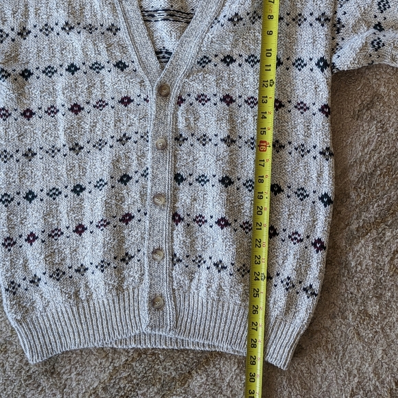 Vintage Croft & Barrow Cardigan Men L Ivory 80s 90s Grandpa Sweater Fisherman - Picture 7 of 9